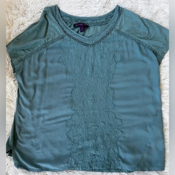 Gloria Vanderbilt Womens Aqua Short Sleeve Top Size XXL♥️5/25$ - Picture 1 of 8